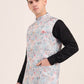Sky Blue Printed Regular Fit Bandhgala Jacket | JB Studio