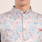 Sky Blue Printed Regular Fit Bandhgala Jacket | JB Studio
