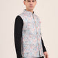 Sky Blue Printed Regular Fit Bandhgala Jacket | JB Studio