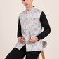 Sky Blue Printed Regular Fit Bandhgala Jacket | JB Studio