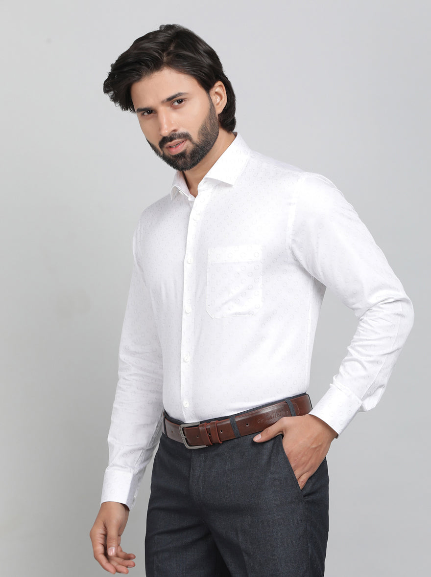 White Printed Slim Fit Formal Shirt | Metal