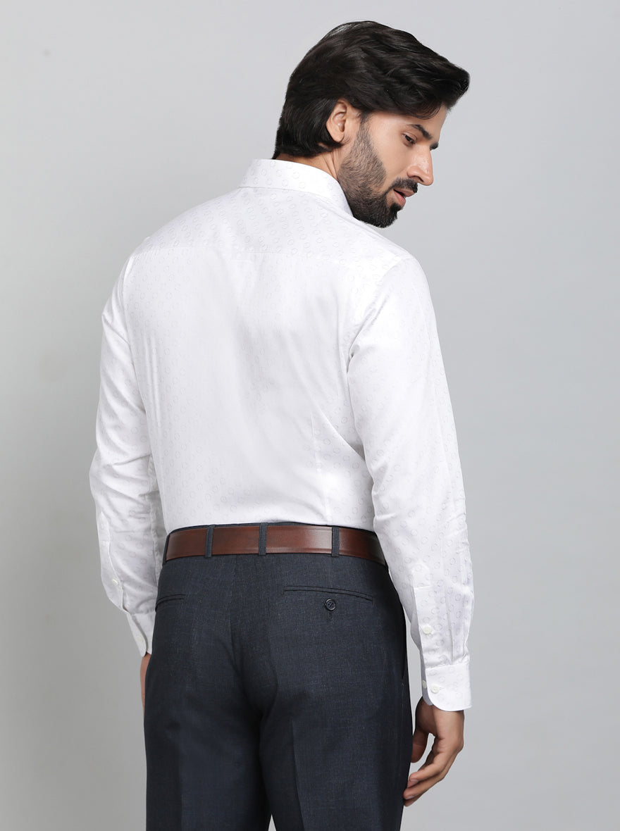 White Printed Slim Fit Formal Shirt | Metal