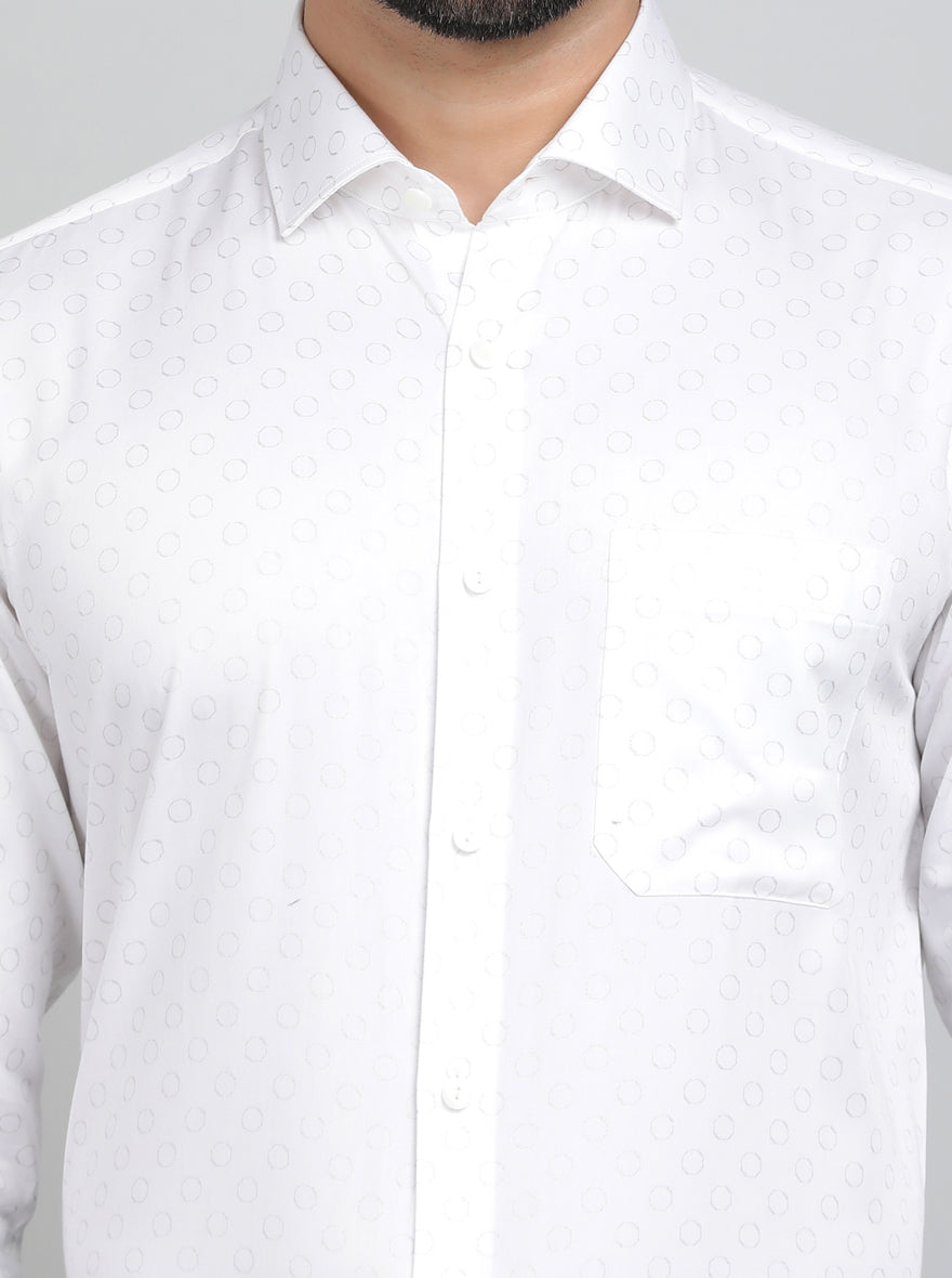 White Printed Slim Fit Formal Shirt | Metal