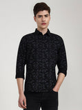 Black Printed Slim Fit Casual Shirt | Greenfibre