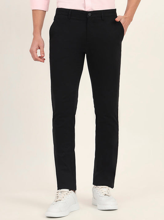 Black Solid Super Slim Fit Casual Trouser | Greenfibre