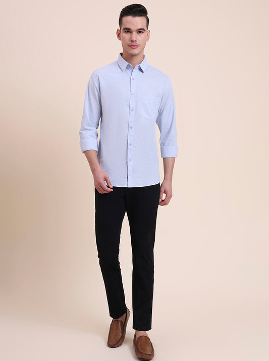 Sky Blue Solid Slim Fit Casual Shirt | Greenfibre
