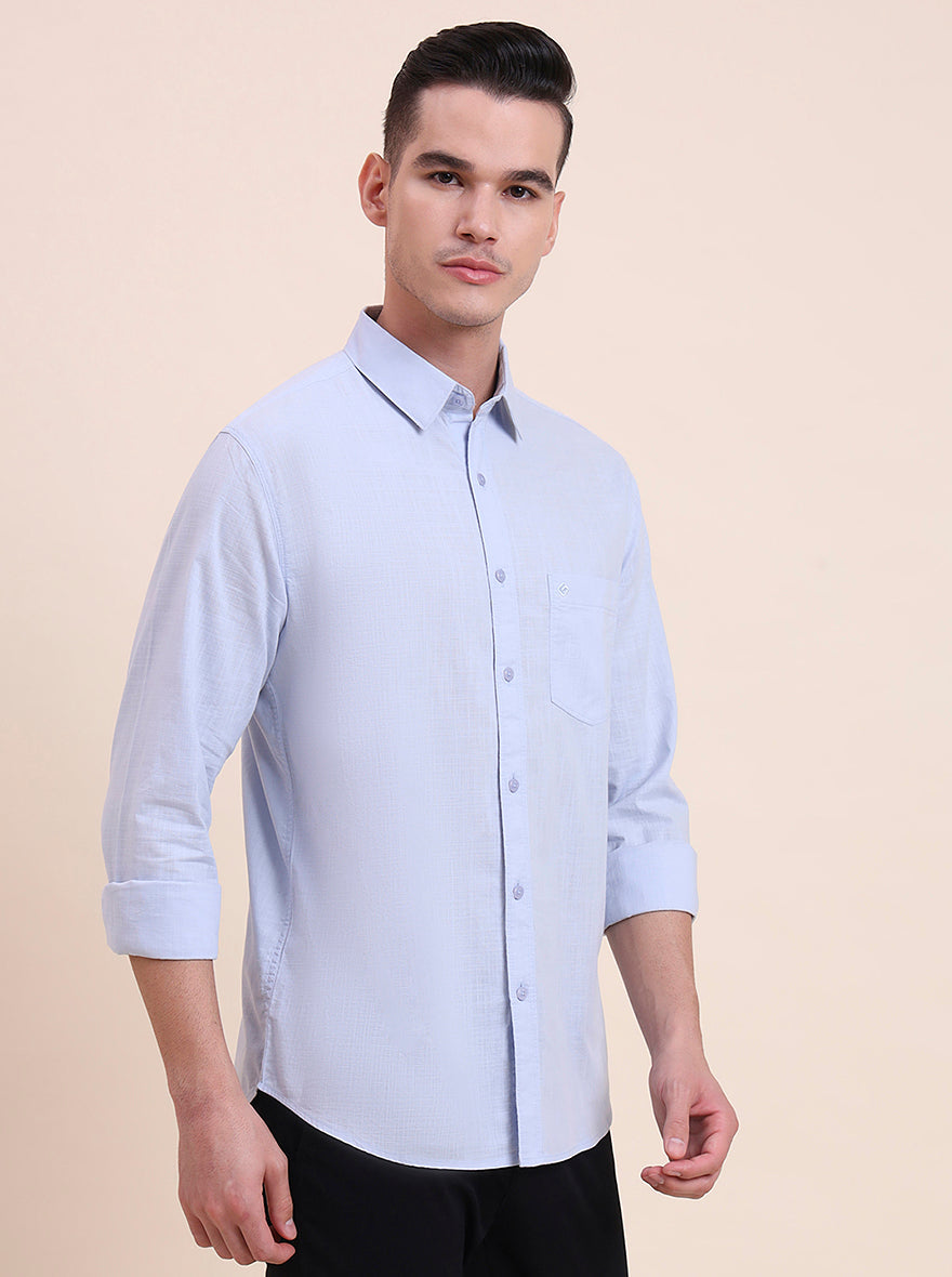 Sky Blue Solid Slim Fit Casual Shirt | Greenfibre