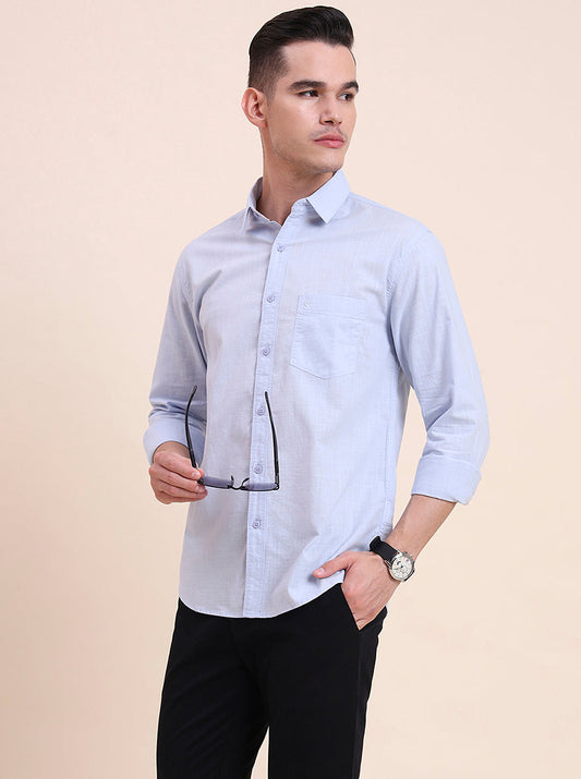 Sky Blue Solid Slim Fit Casual Shirt | Greenfibre
