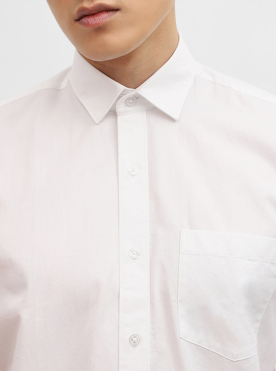 White Solid Tailored Fit Semi Casual Shirt | Greenfibre