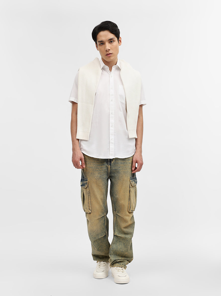 White Solid Tailored Fit Semi Casual Shirt | Greenfibre