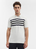 Ecru & Navy Blue Striped Slim Fit Polo T-Shirt | Greenfibre