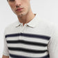 Ecru & Navy Blue Striped Slim Fit Polo T-Shirt | Greenfibre