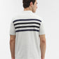 Ecru & Navy Blue Striped Slim Fit Polo T-Shirt | Greenfibre