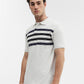 Ecru & Navy Blue Striped Slim Fit Polo T-Shirt | Greenfibre