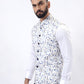 Light Blue Printed Regular Fit Bandhgala Jacket | Greenfibre
