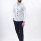 Light Blue Printed Regular Fit Bandhgala Jacket | Greenfibre