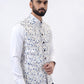 Light Blue Printed Regular Fit Bandhgala Jacket | Greenfibre