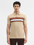 Khaki & Brown Striped Slim Fit Polo T-Shirt | Greenfibre