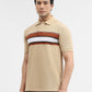 Khaki & Brown Striped Slim Fit Polo T-Shirt | Greenfibre