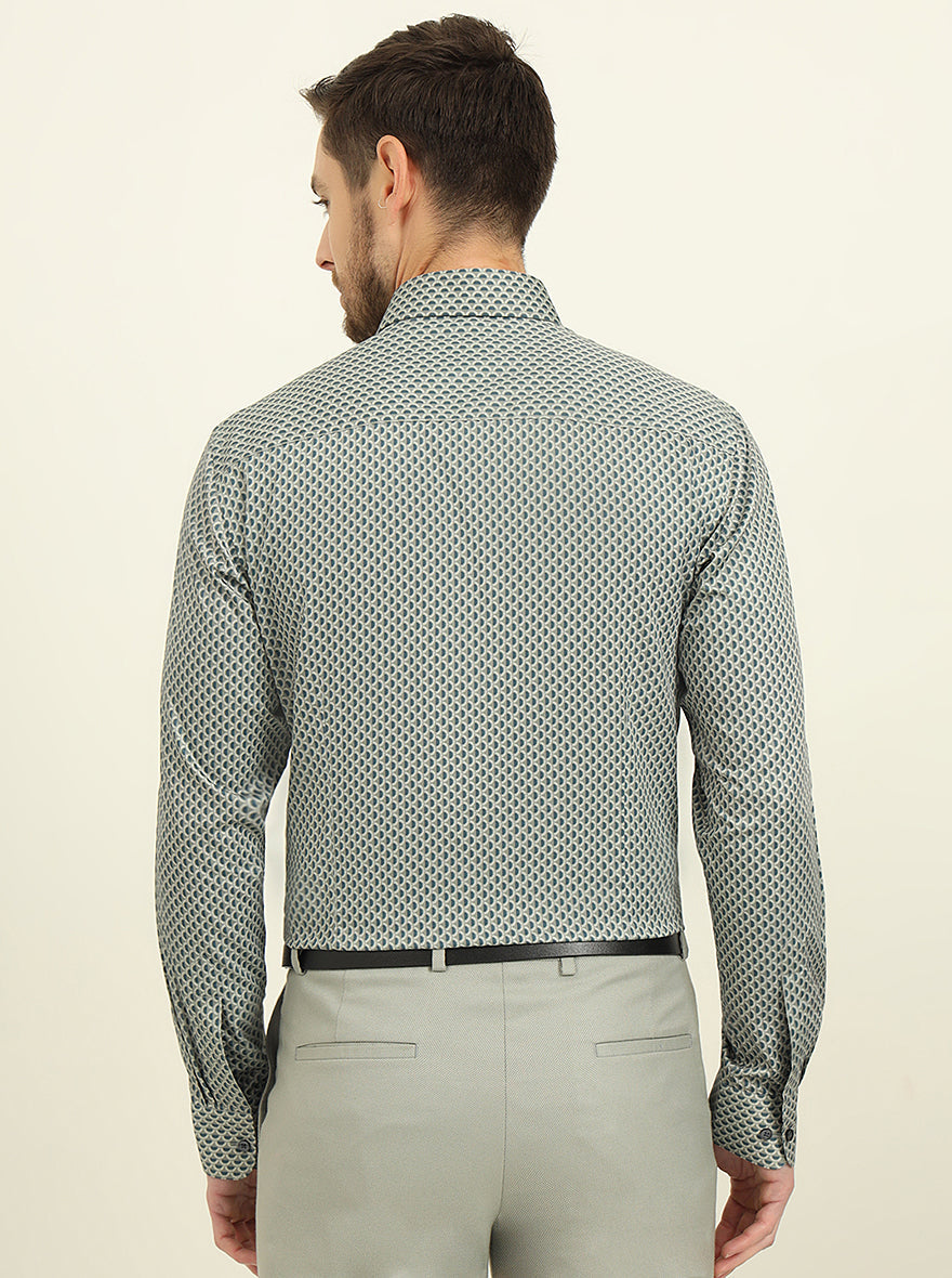 Green Printed Regular Fit Formal Shirt | JadeBlue