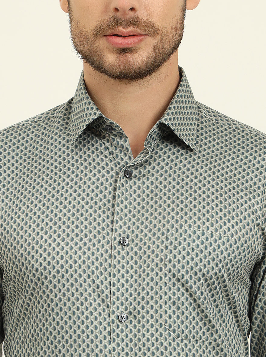Green Printed Regular Fit Formal Shirt | JadeBlue