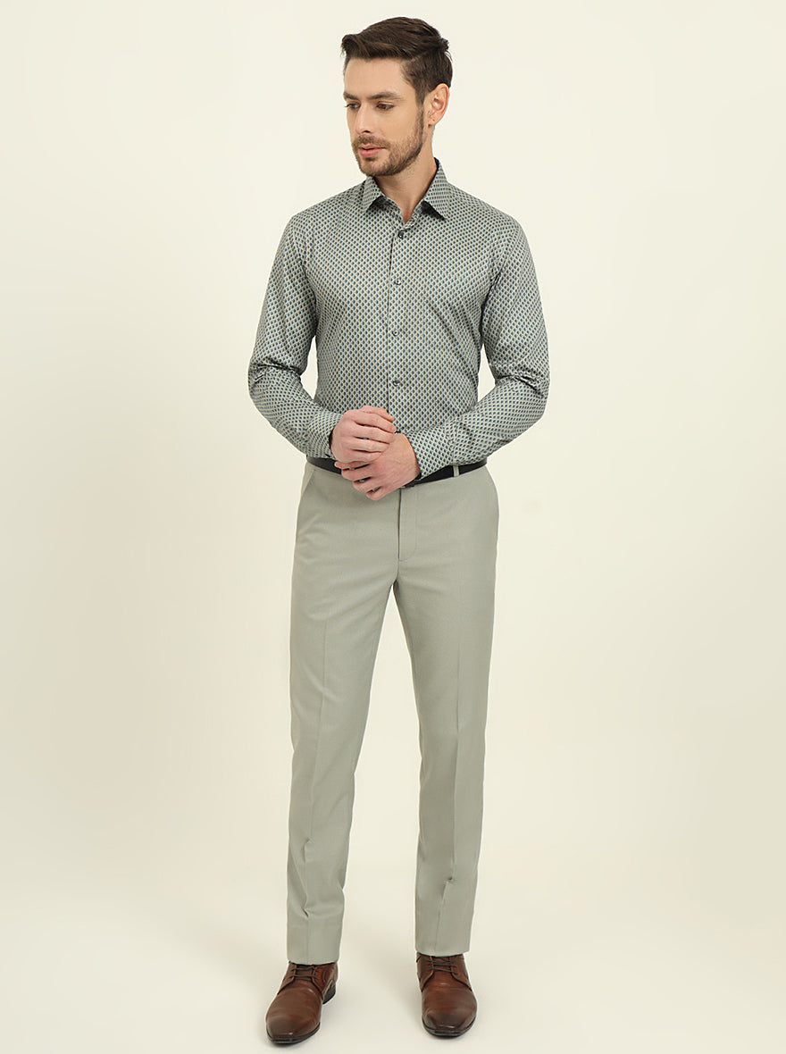 Green Printed Regular Fit Formal Shirt | JadeBlue