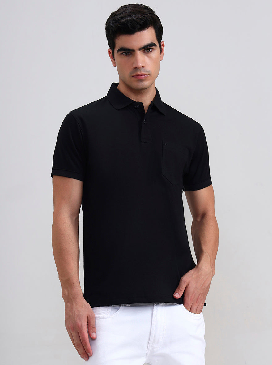 Black Solid Regular Fit Polo T-Shirt | Greenfibre