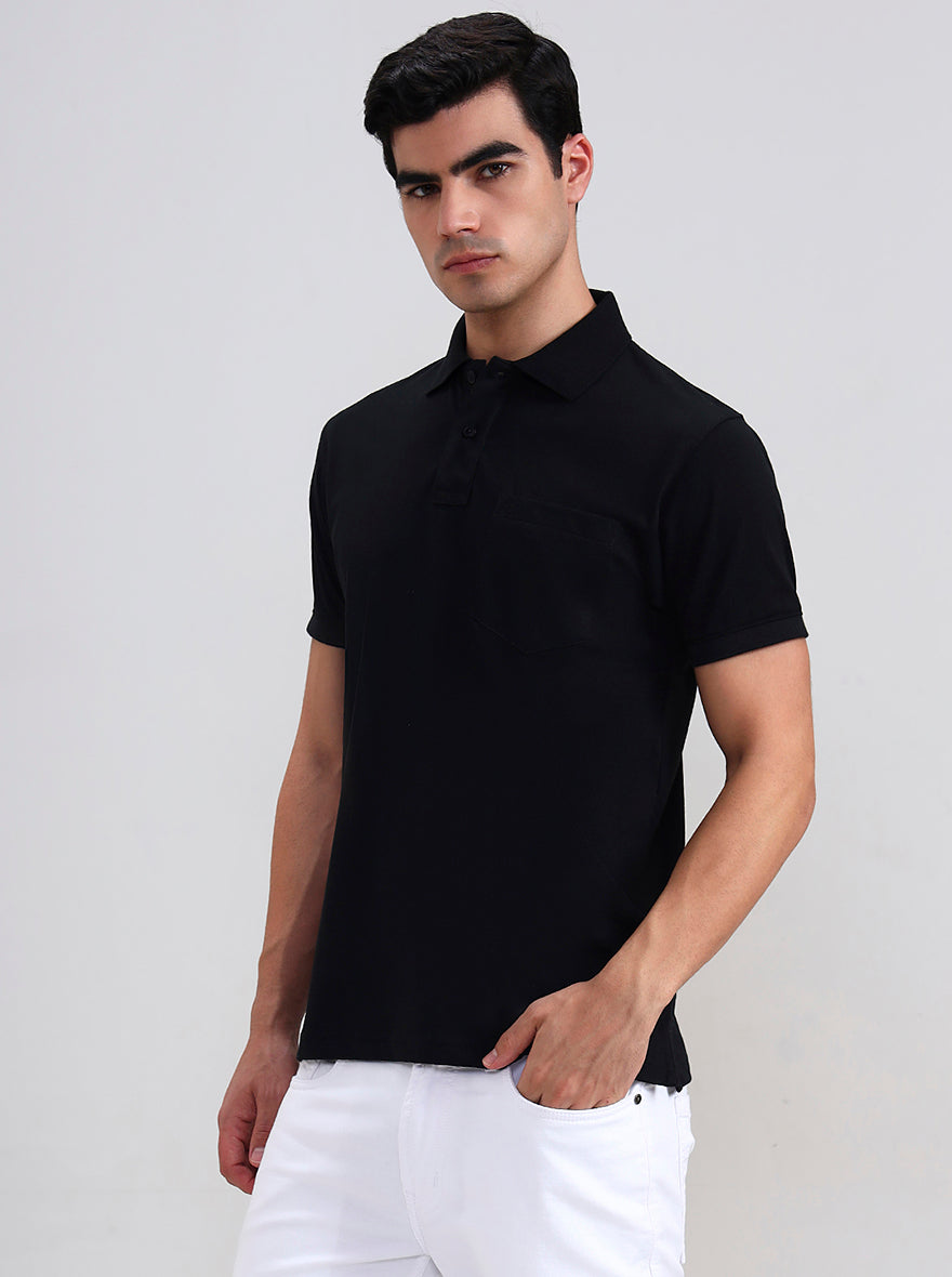 Black Solid Regular Fit Polo T-Shirt | Greenfibre