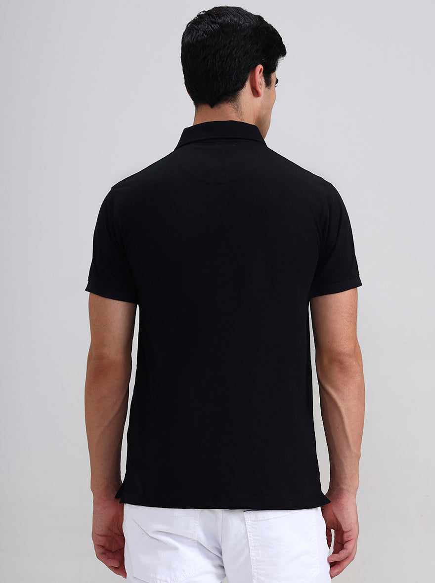 Black Solid Regular Fit Polo T-Shirt | Greenfibre