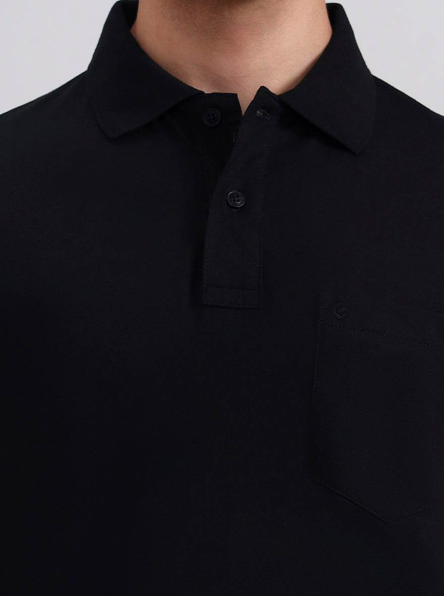 Black Solid Regular Fit Polo T-Shirt | Greenfibre