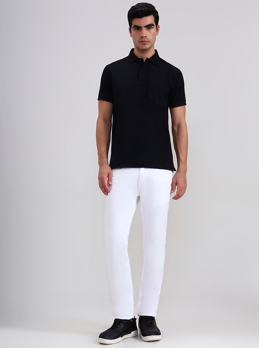 Black Solid Regular Fit Polo T-Shirt | Greenfibre
