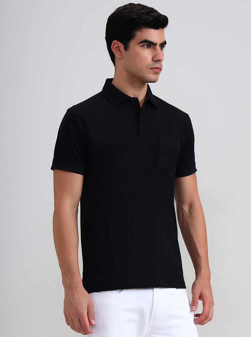 Black Solid Regular Fit Polo T-Shirt | Greenfibre