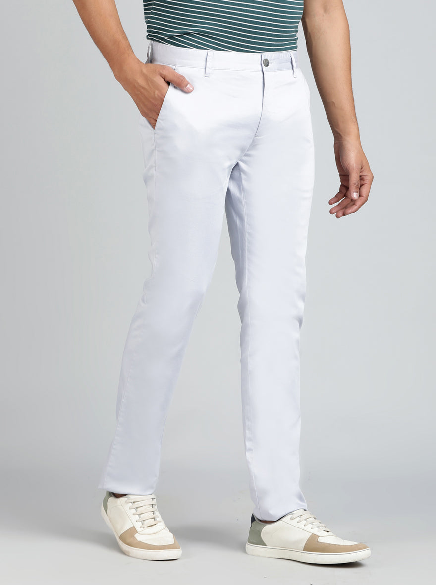 Light Blue Solid Super Slim Fit Casual Trouser | Greenfibre