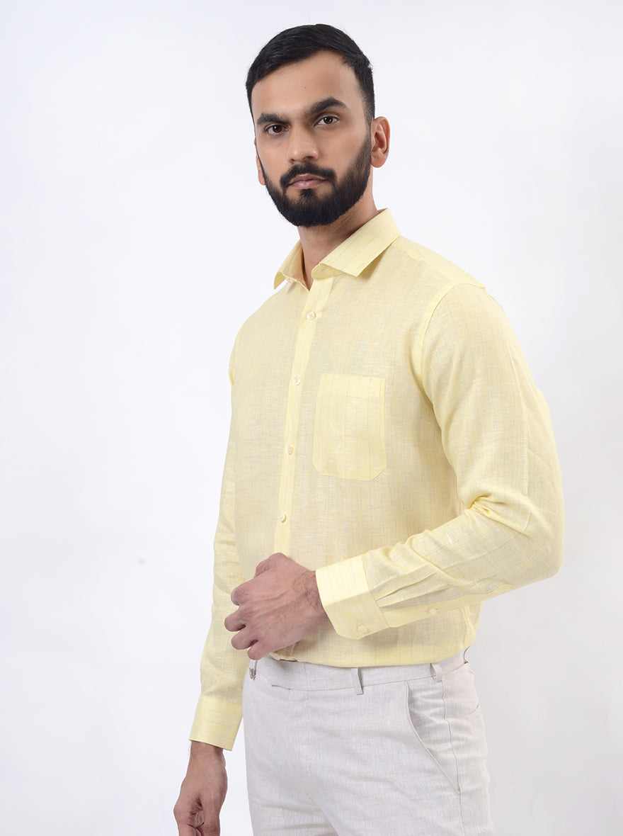 Yellow Striped Regular Fit Formal Shirt | JadeBlue