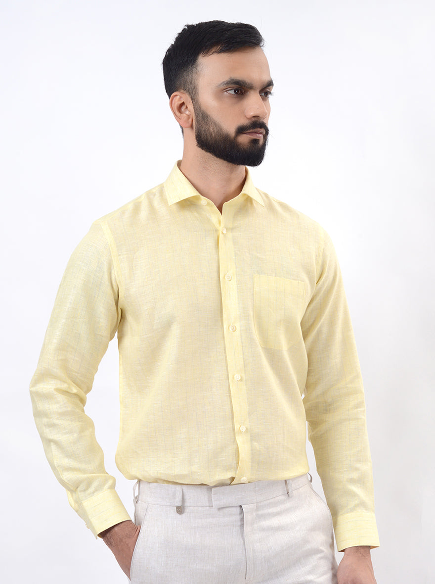 Yellow Striped Regular Fit Formal Shirt | JadeBlue