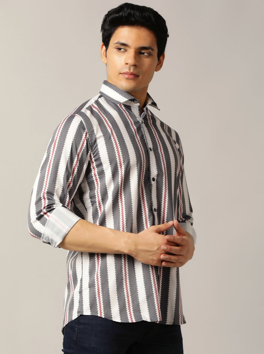 Grey Striped Slim Fit Party Wear Shirt | JB Studio
