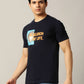 Navy Blue Printed Slim Fit T-Shirt | JadeBlue