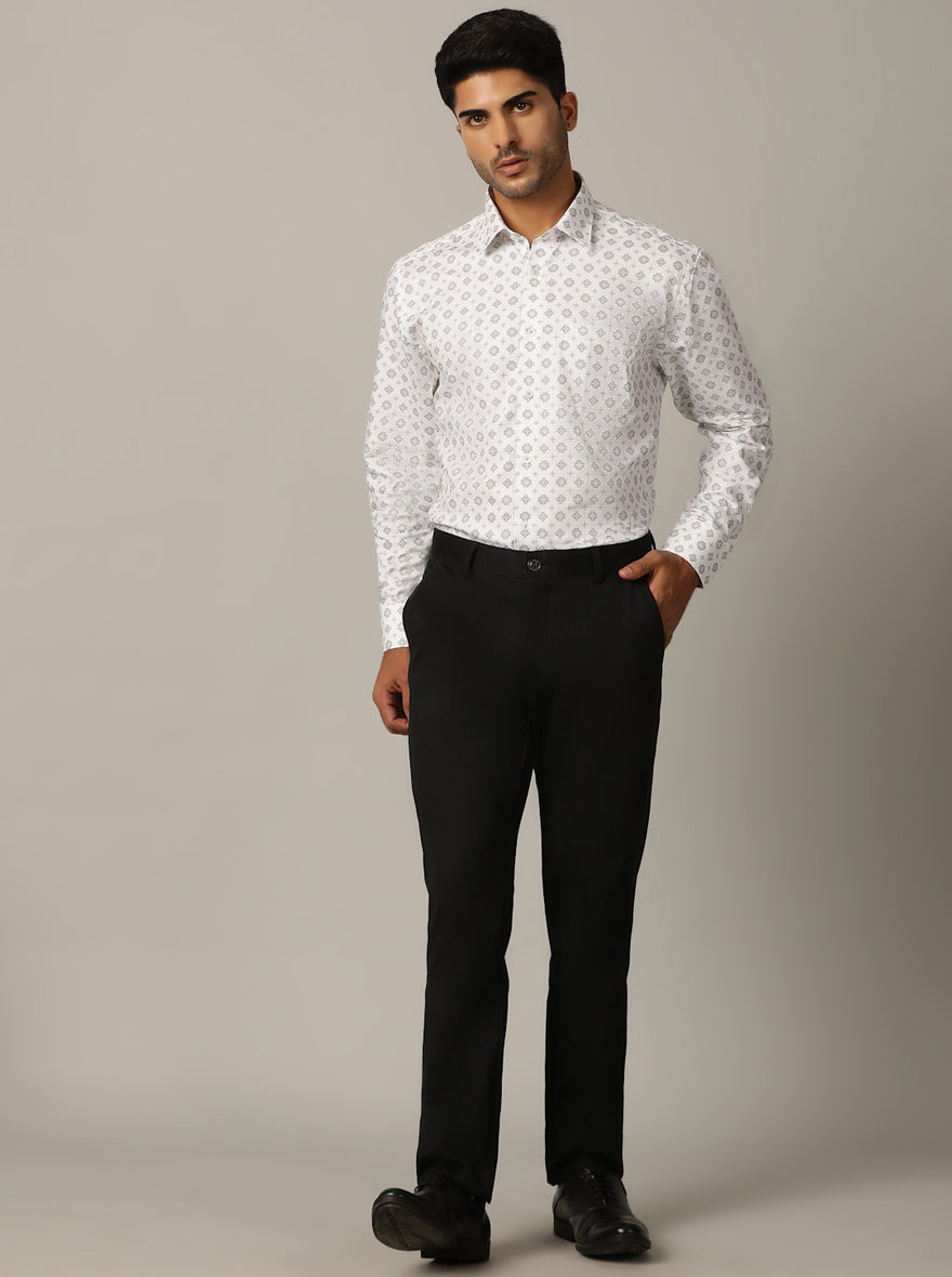 White Printed Regular Fit Formal Shirt | JadeBlue