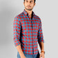 Chinese Red & Blue Checked Slim Fit Casual Shirt | Greenfibre