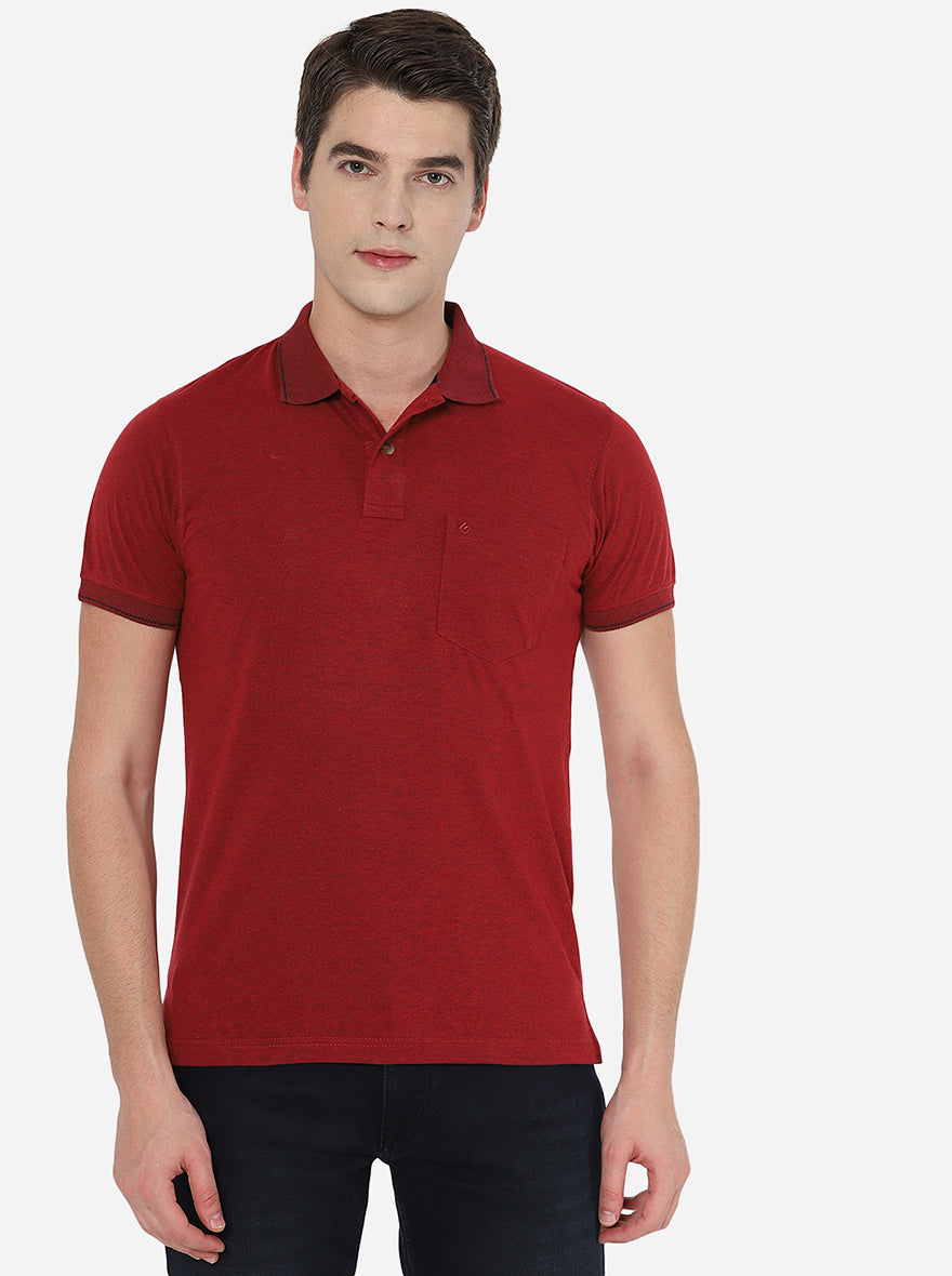 Red Solid Slim Fit Polo T-Shirt | Greenfibre