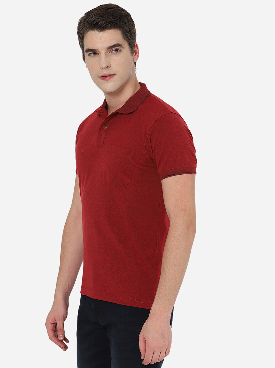 Red Solid Slim Fit Polo T-Shirt | Greenfibre