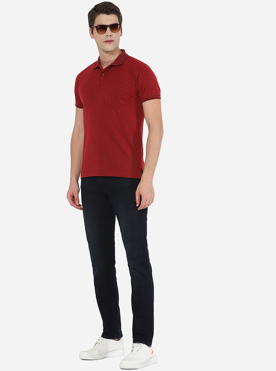 Red Solid Slim Fit Polo T-Shirt | Greenfibre