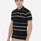 Black Striped Slim Fit Polo T-Shirt | Greenfibre