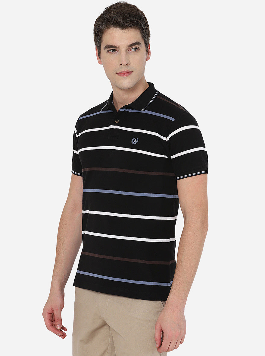 Black Striped Slim Fit Polo T-Shirt | Greenfibre