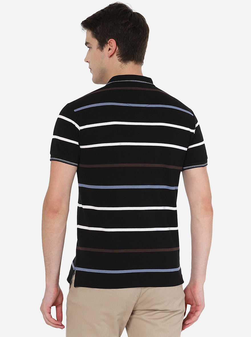 Black Striped Slim Fit Polo T-Shirt | Greenfibre