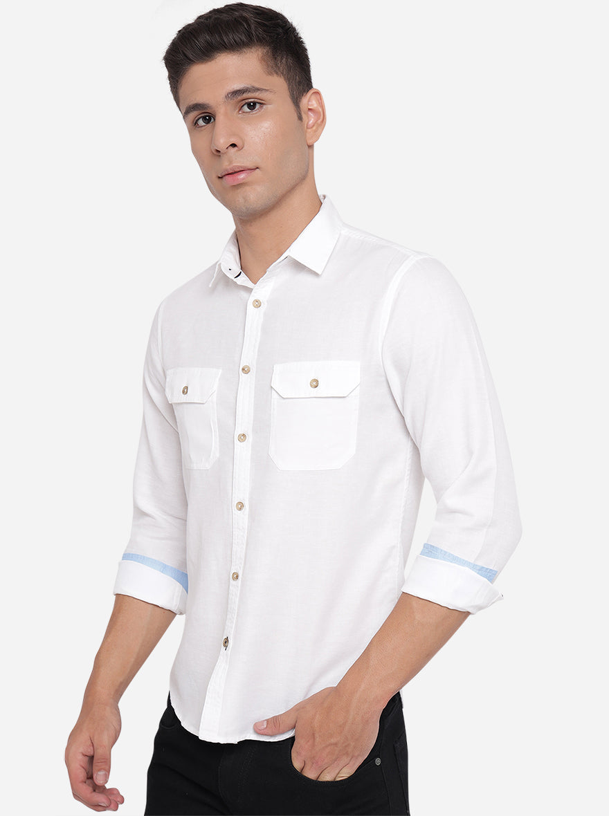 Bright White Solid Slim Fit Semi Casual Shirt | Greenfibre