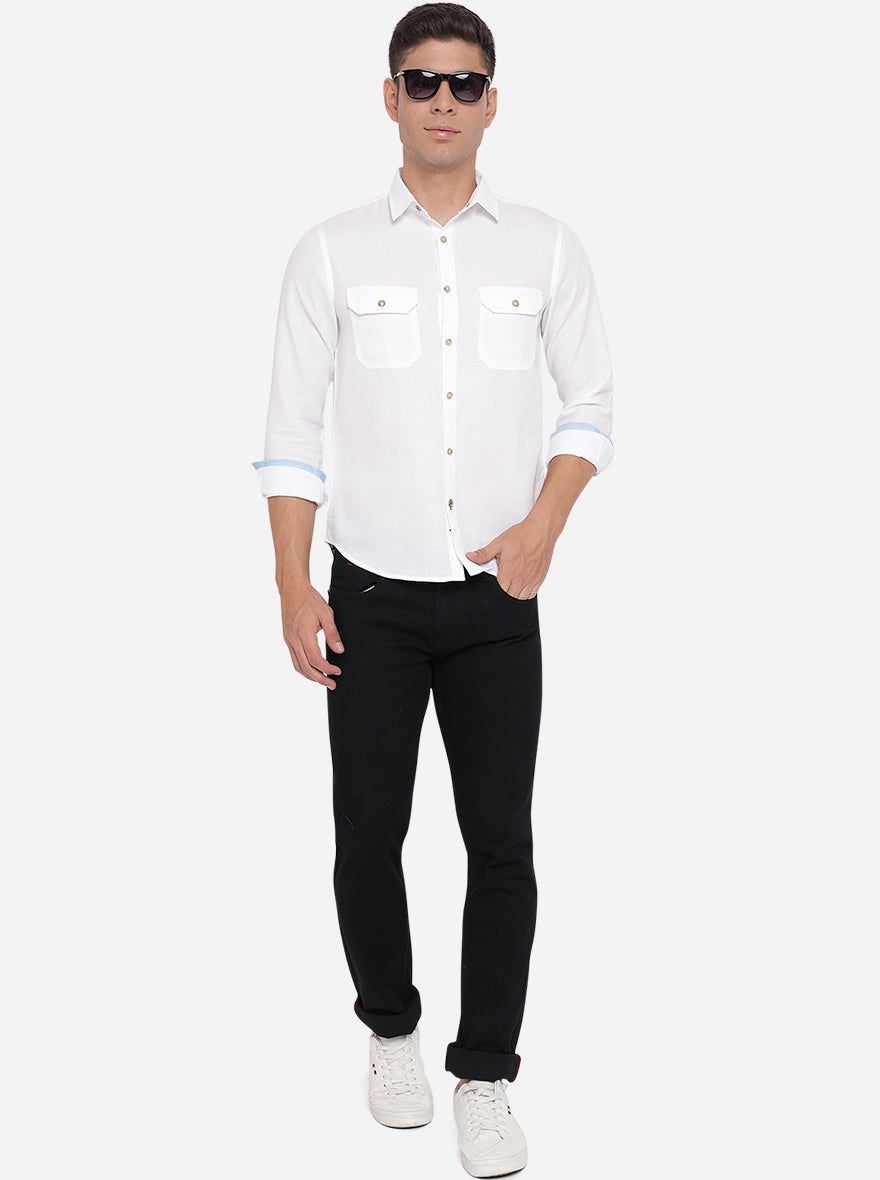 Bright White Solid Slim Fit Semi Casual Shirt | Greenfibre