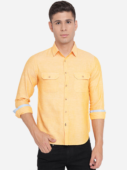 Pumkin Orange Solid Slim Fit Semi Casual Shirt | Greenfibre