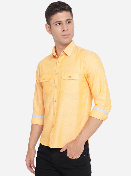 Pumkin Orange Solid Slim Fit Semi Casual Shirt | Greenfibre