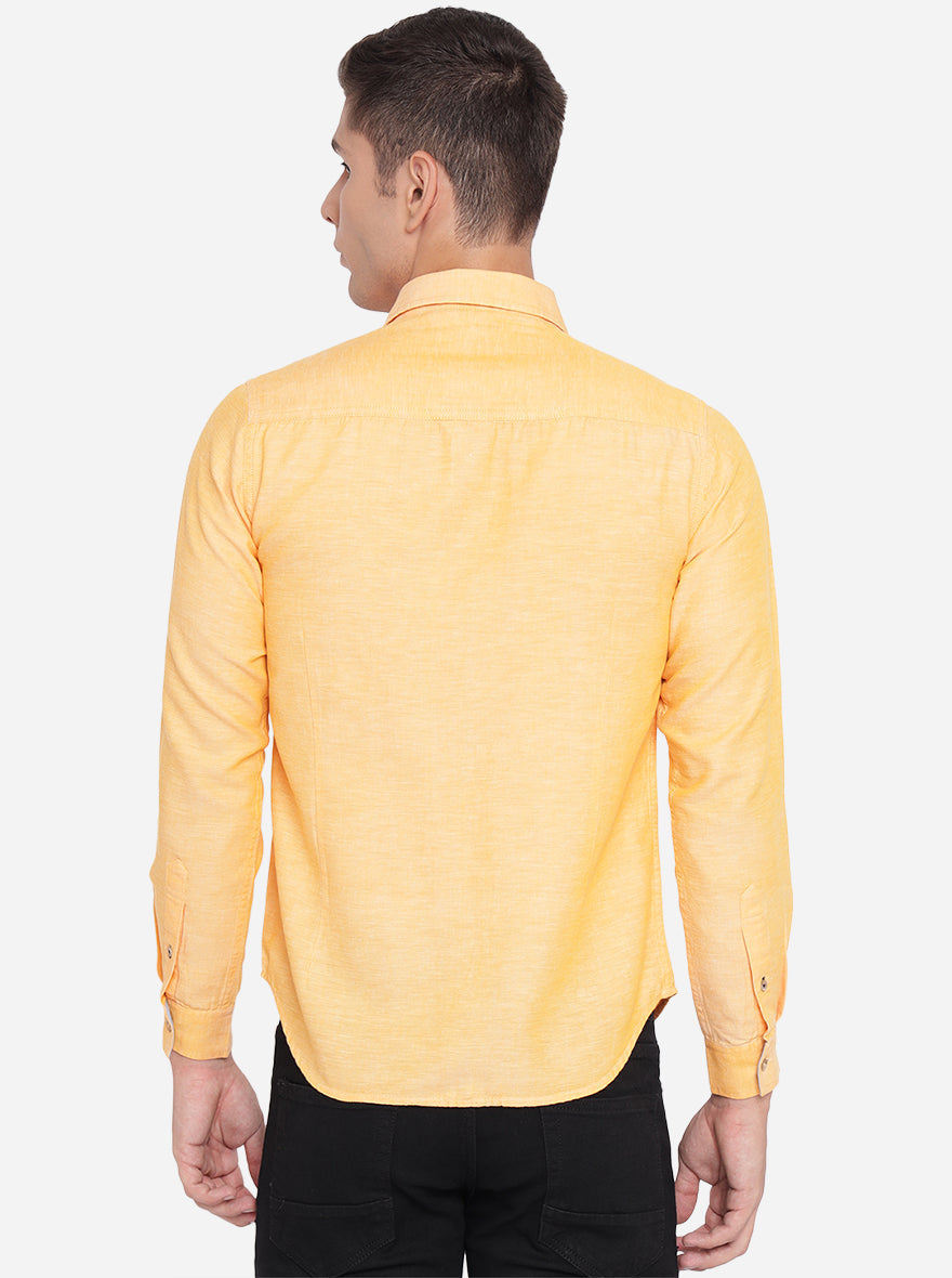 Pumkin Orange Solid Slim Fit Semi Casual Shirt | Greenfibre